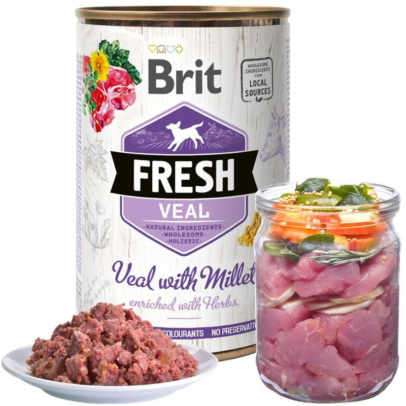 Холистична консервирана храна за кучета Brit Fresh Veal with Millet с 45% прясно телешко, 24% пуешко и 7% просо 0.400 кг. 4