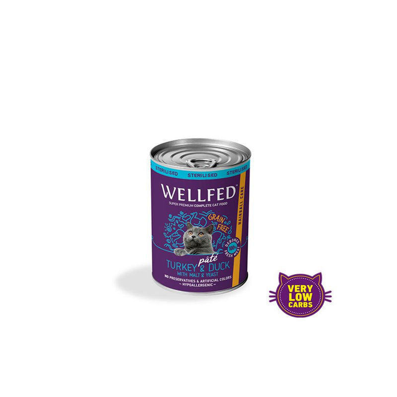 Консерва за котка WELLFED Hairball Care Sterilised – Turkey & Duck (12months – 7 years) 4