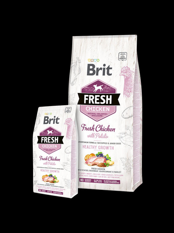 Холистична суха храна Brit Fresh Chicken with Potato Puppy Healthy Growth за подрастващи кученца, с прясно пилешко месо и картофи 2.5 кг.