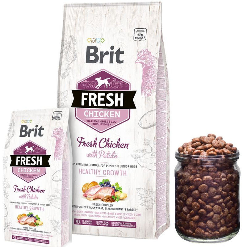 Холистична суха храна Brit Fresh Chicken with Potato Puppy Healthy Growth за подрастващи кученца, с прясно пилешко месо и картофи 2.5 кг. 2