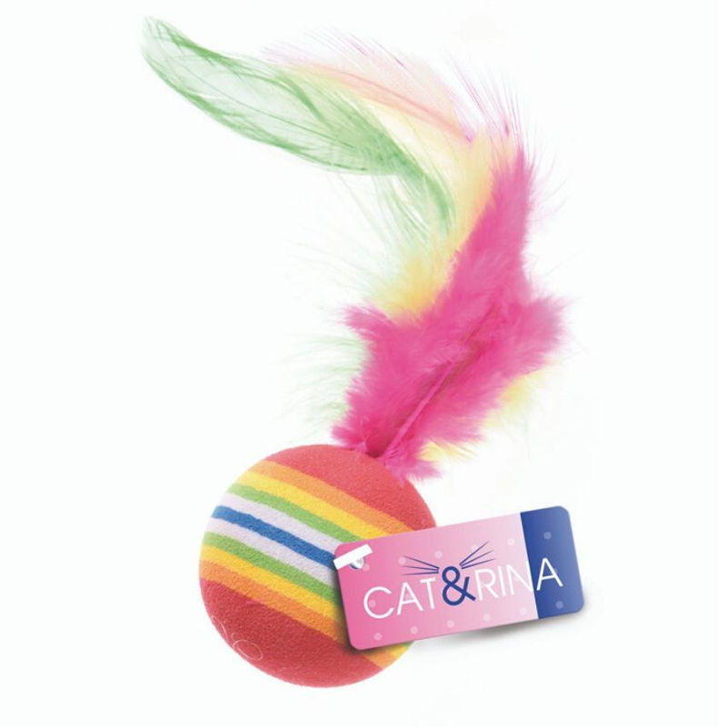 Играчка за котка Cat&Rina мека топка с пера  микс 2