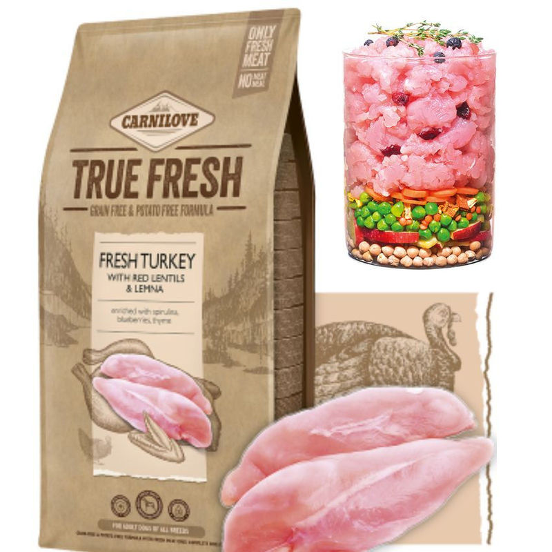 Ултра премиум суха храна Carnilove TRUE FRESH Turkey for Adult със 60% истинско, прясно пуешко месо, червена леща и водна леща, БЕЗ ЗЪРНЕНИ КУЛТУРИ, подходяща за всички породи 1.4 кг.