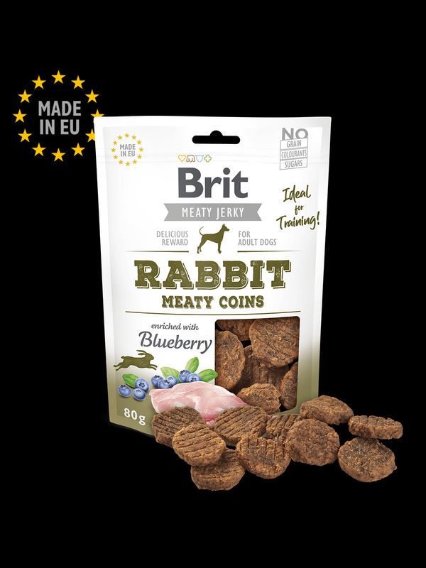 Brit Jerky Snack – Rabbit Meaty coins – лакомство за кучета месни кръгчета със заешко  0.08 кг.