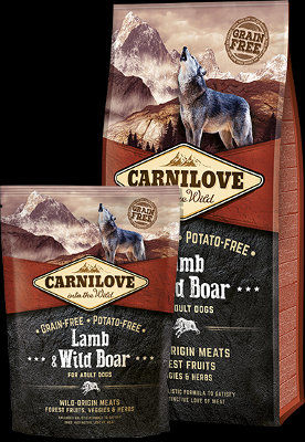 Пълноценна, суха храна за кучета Carnilove Lamb & Wild Boar Adult със 30% глиганско и 25% агнешко, БЕЗ ЗЪРНЕНИ КУЛТУРИ 1.5 кг.