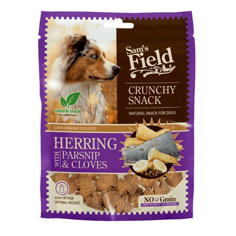Натурален хрупкав снакс Sam’s Field Crunchy Cracker Herring with parnship с 35% херинга, пащърнак и карамфил , БЕЗ зърнени култури 0.200 кг.