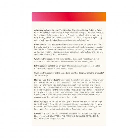 Beaphar StressLess Herbal Calming Collar - успокояващ нашийник за кучета на билкова основа, 65 см 5