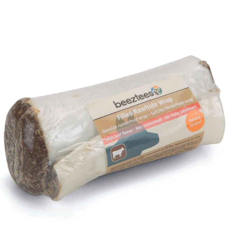 Натурално лакомство за куче  Beeztees Rawhide wrap Beef пресована кожа с вкус на телешко 1 бр.
