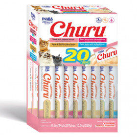 Кутия с разнообразни котешки лакомства Churu Seafood Variety от морски дарове 20бр.x14гр.