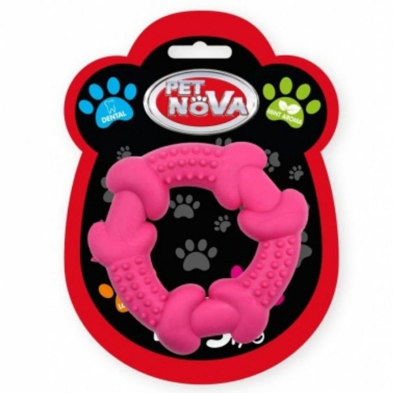 Дентален гумен ринг за кучета,PET NOVA 10.5 см. – с аромат на мента Розов 2
