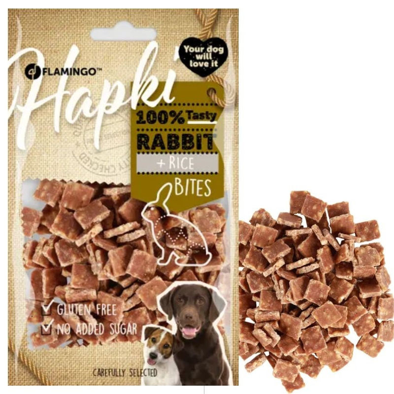 Лакомство за кучета Flamingo HAPKI RABBIT & RICE BITES 85гр –  дребни хапки с заешко и ориз 85 гр.