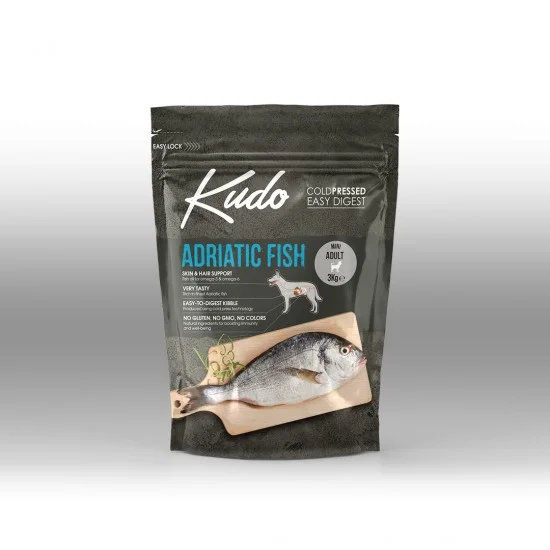 Kudo Low Grain Adriatic Fish Mini Adult храна за кучета с адриатическа риба за мини породи над 1 год - 3 кг.