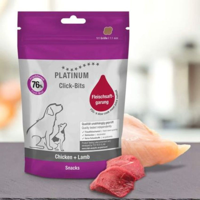 Лакомство за кучета Platinum Click-Bits Chicken+Lamb хапки с 76% Прясно пилешко и агнешко месо 150гр.
