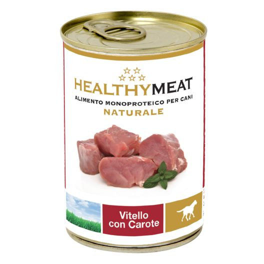 Консервирана храна за кучета HEALTHY MEAT MONO BITS DOG- veal and carrots със 100% чист протеин от телешко и моркови 400г 0.400 кг.