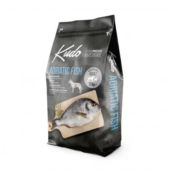 Kudo Low Grain Adriatic Fish Meduim-Maxi Adult - храна за кучета от всички породи над 1 год , 12кг