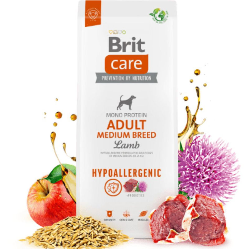 Супер премиум, хипоалергенна храна за кучета Brit Care Dog Hypoallergenic Mono Protein Adult Medium Breed, монопротеинна, с агнешко месо и бял трън 3 кг. 3