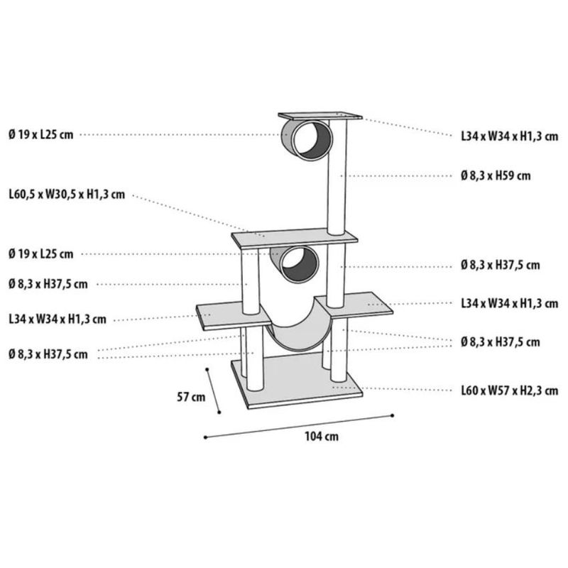 Катерушка за котки с 6 драскалки, 2 тунела и хамак Flamingo SCRATCHING TREE AMEDEO BEIGE & ECRU Бежов 3