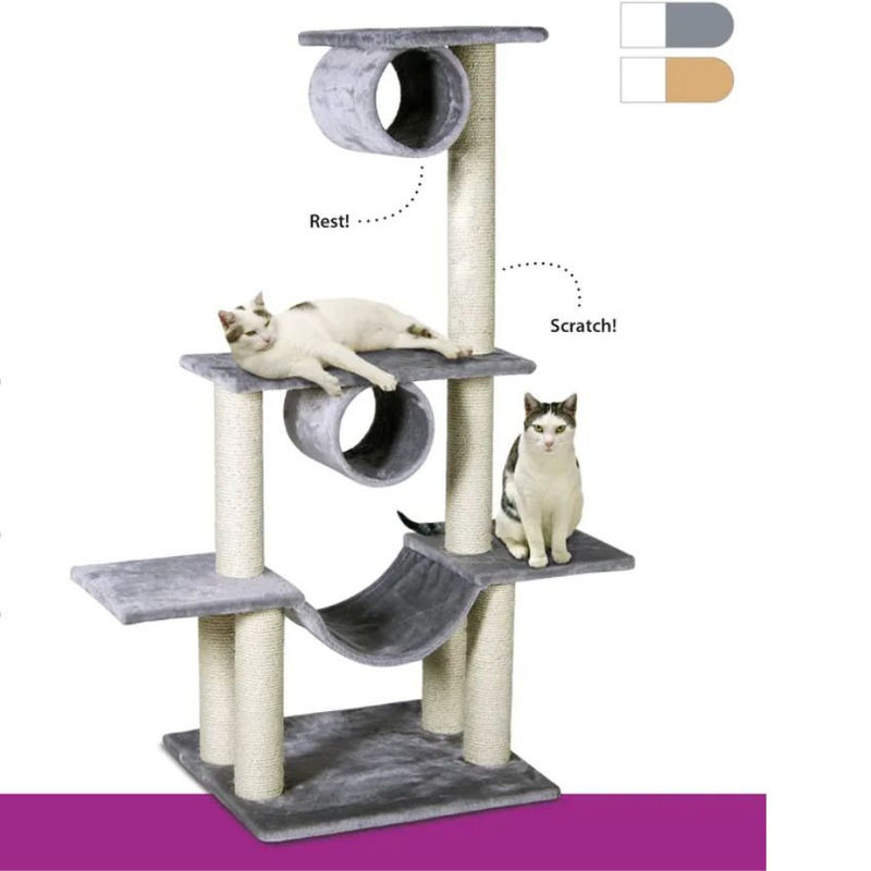 Катерушка за котки с 6 драскалки, 2 тунела и хамак Flamingo SCRATCHING TREE AMEDEO BEIGE & ECRU Бежов 2