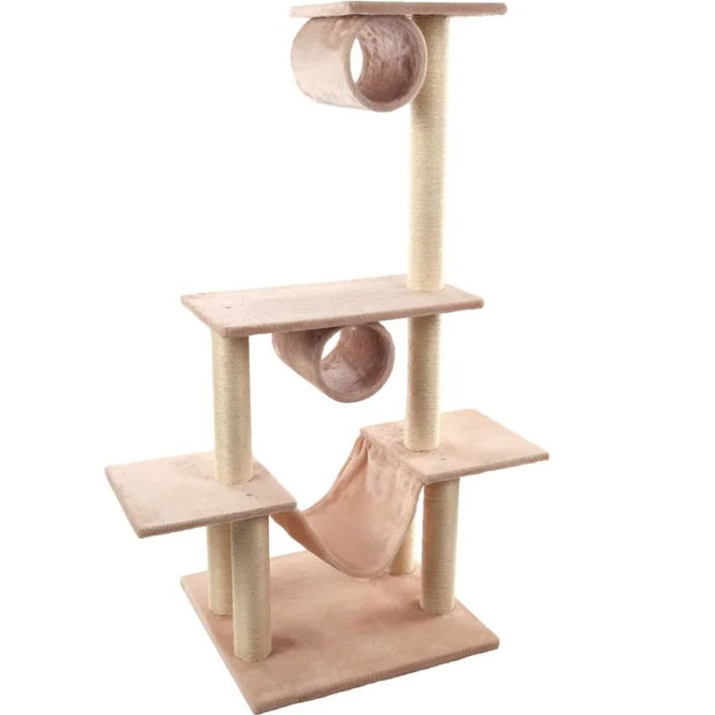 Катерушка за котки с 6 драскалки, 2 тунела и хамак Flamingo SCRATCHING TREE AMEDEO BEIGE & ECRU Бежов