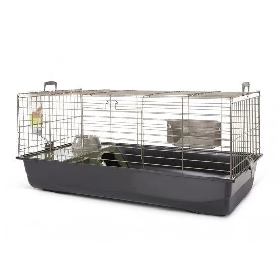 Клетка за зайчета Nero 3 De Lux Happy Planet 100x50x45см, топло сиво/черно