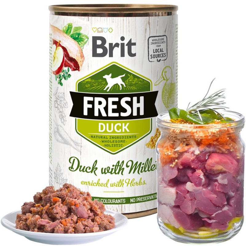 Холистична консервирана храна за кучета Brit Fresh Duck with Millet със 66% прясно патешко месо, 8% просо и 4% моркови 0.400 кг. 4