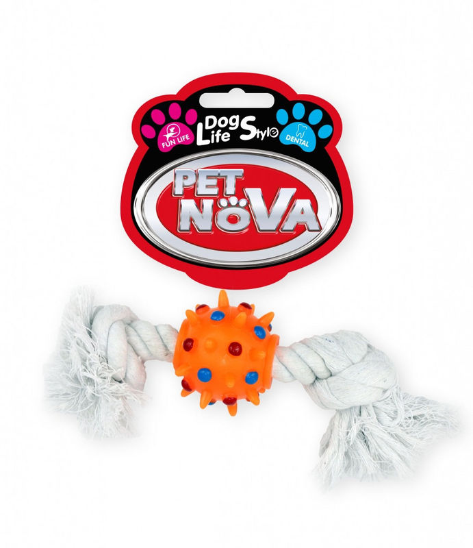 Памучно, плетено въже PET NOVA с гумена топка за почистване на зъбки 25 см. 25 см.