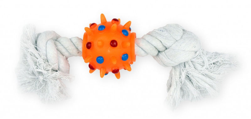 Памучно, плетено въже PET NOVA с гумена топка за почистване на зъбки 25 см. 25 см. 2