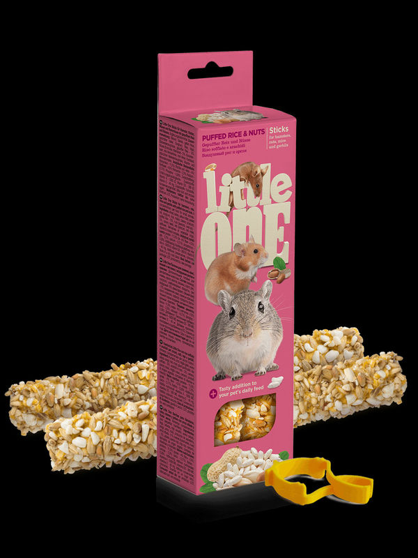 Крекери за дребни гризачи Little One Sticksс бухнал ориз, фъстъци, орехи 2х55 гр. 110 гр.