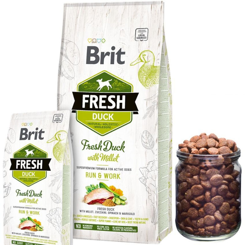 Холистична суха храна Brit Fresh Duck with Millet Adult Run & Work за активни кучета от всички породи, с прясно патешко месо, тиквички и спанак 2.5 кг. 3