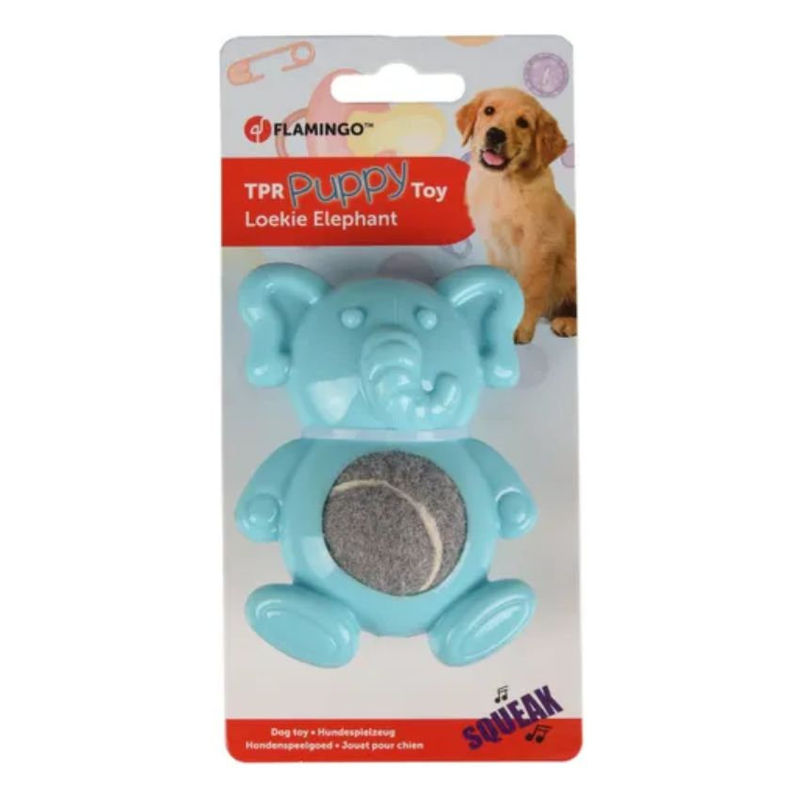 Гумена играчка Flamingo Toy Loekie с тенис топка  за куче- Слонче син 2