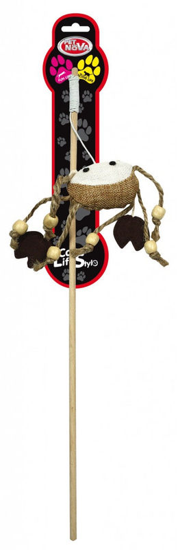 Дървена въдица за котки, с раче PET NOVA, 40 см. микс 2