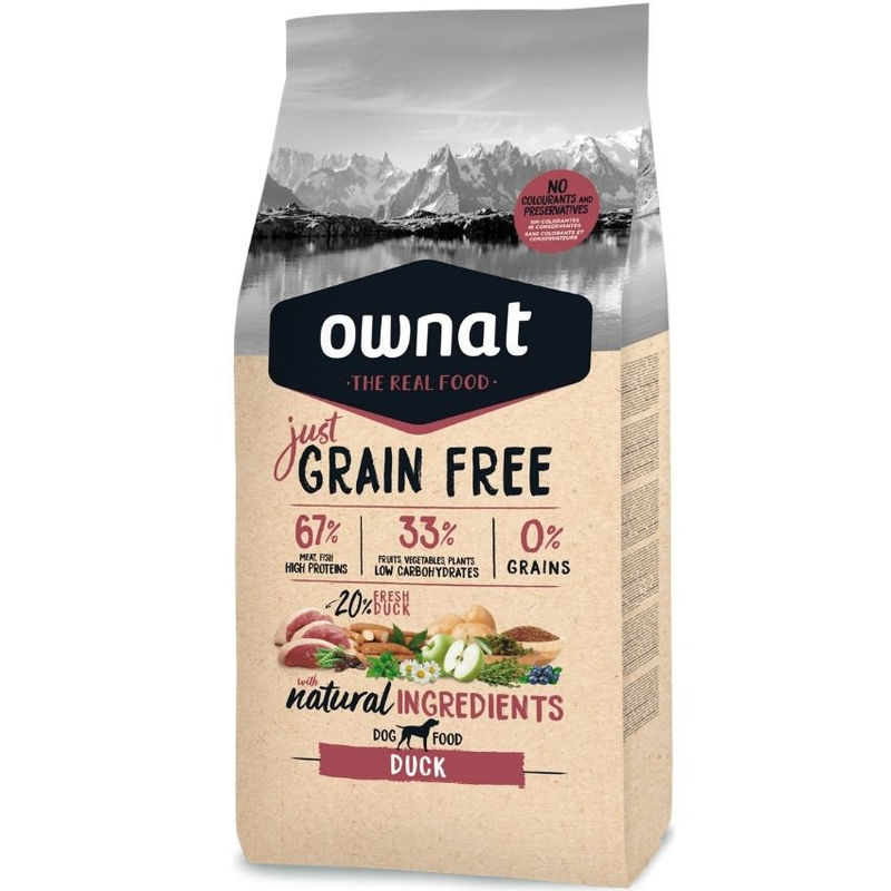 Натурална суха храна Ownat Adult Grain Free DUCK БЕЗ зърнени култури за пораснали кучета от всички породи, с патешко месо, ябълки и масло от сьомга 14 кг. 2