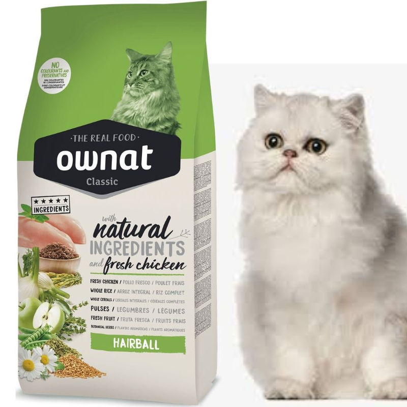 Натурална суха храна Ownat Classic Hairball с прясно пилешко месо, за предотвратяване на образуването на космени топки  4 кг. 3