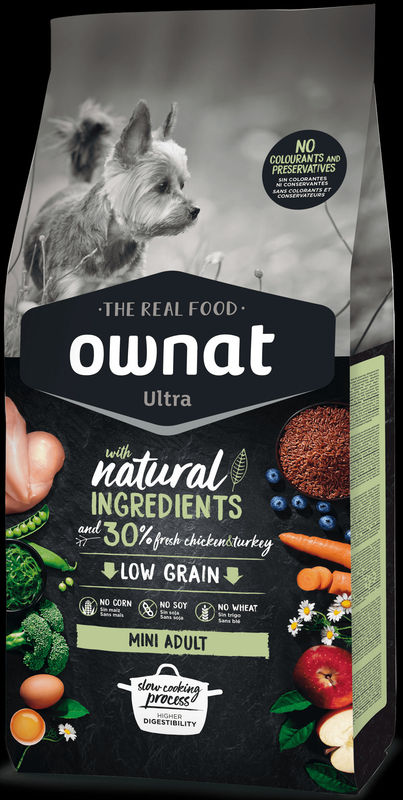 Натурална суха храна Ownat Ultra Mini Adult с пряснo пилешко и пуешко месо, за пораснали кучета от малките породи 3 кг. 2
