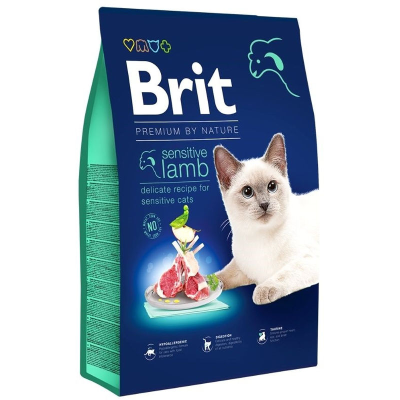 Суха храна  Brit Premium by Nature Cat- Sensitive Lamb – за котки с чувствителнна храносмилателна система, с агнешко 1.5 кг.
