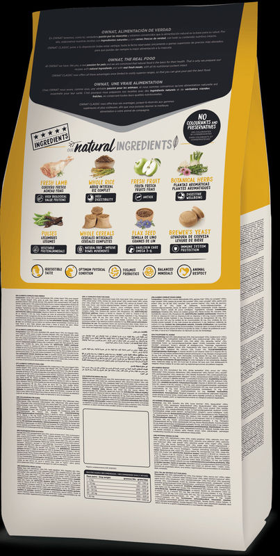 Натурална суха храна Ownat Classic Lamb & Rice с пряснo агнешко месо, за пораснали кучета от всички породи 4 кг.