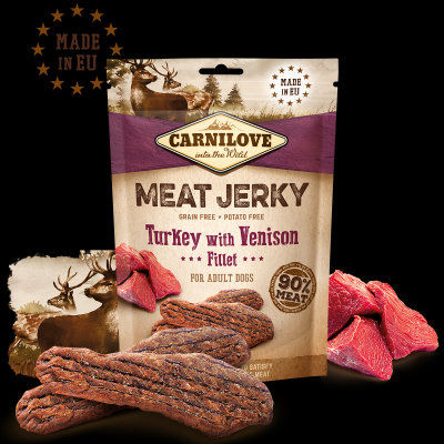 Carnilove Jerky Venison & Turkey Fillet – кучешки лакомства под формата на вкусни барчета, с пуешко и елен