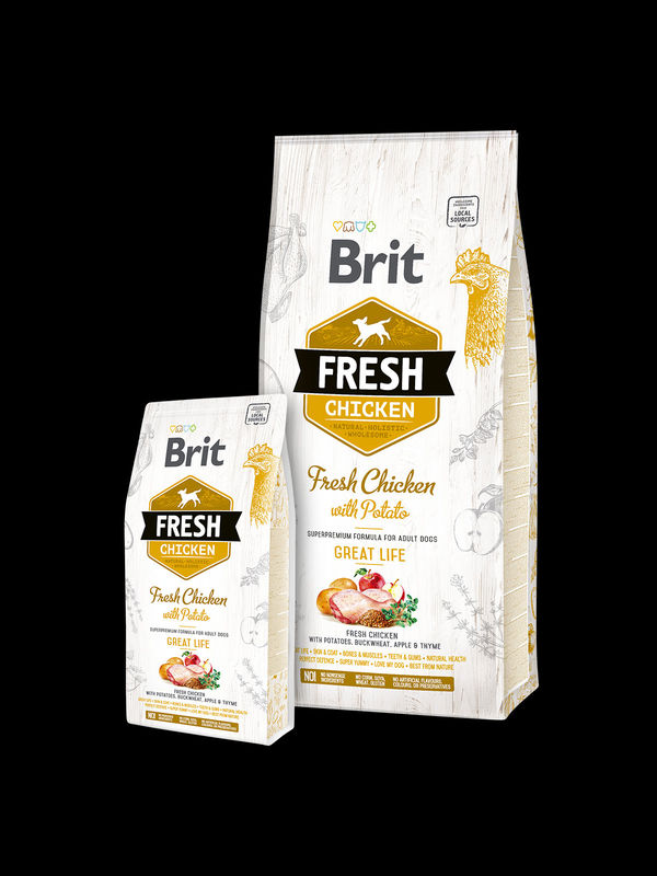 Холистична суха храна Brit Fresh Chicken with Potato Adult Great Life за пораснали кучета от всички породи, с прясно пилешко месо и картофи 12 кг. 2