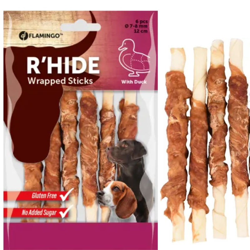 Солети от пресована телешка кожа Flamingo R’hide sticks, обвити в патешко  70 гр. 3