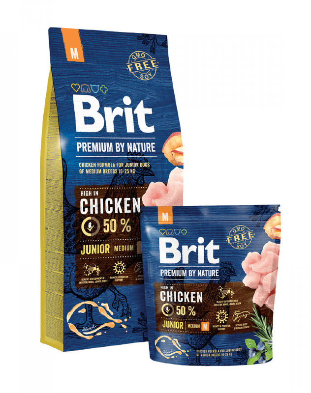 Суха храна за кучета BRIT PREMIUM JUNIOR M BY NATURE [ НОВА, ПОДОБРЕНА ФОРМУЛА ] с 50% прясно пилешко месо 1 кг. 2