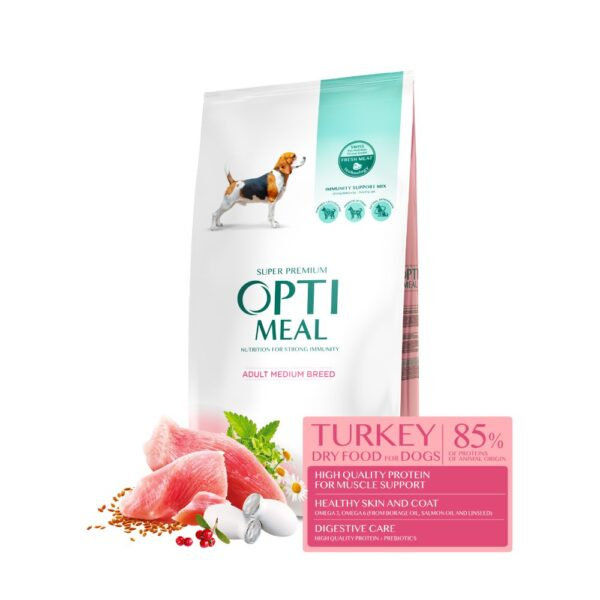 OPTIMEAL DOG MEDIUM ADULT WITH TURKEY Супер премиум храна за кучета от средни породи с пуешко 11