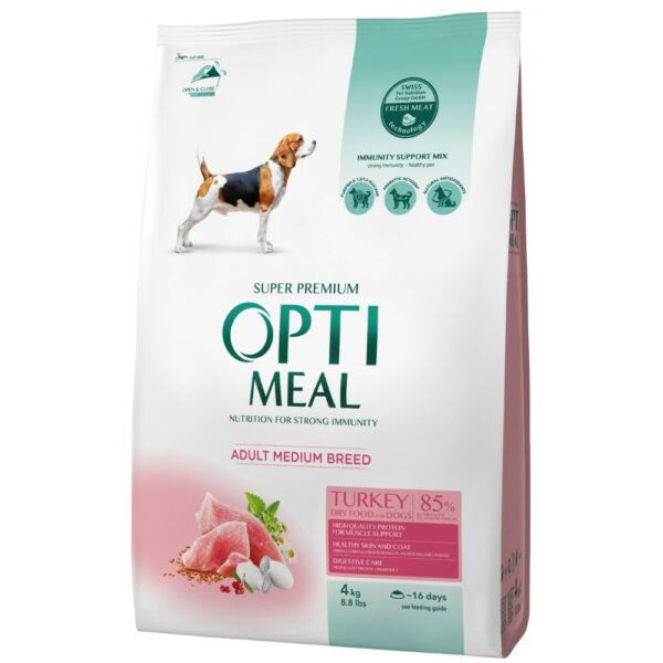 OPTIMEAL DOG MEDIUM ADULT WITH TURKEY Супер премиум храна за кучета от средни породи с пуешко 7
