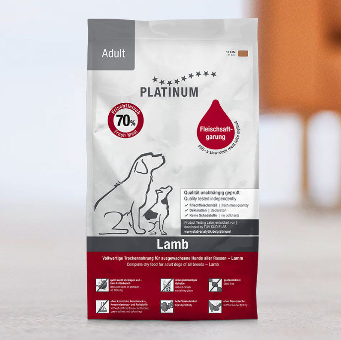 Супер премиум храна Platinum Adult Lamb&Rice – със 70% прясно агнешко месо, годно за човешка консумация 5кг.