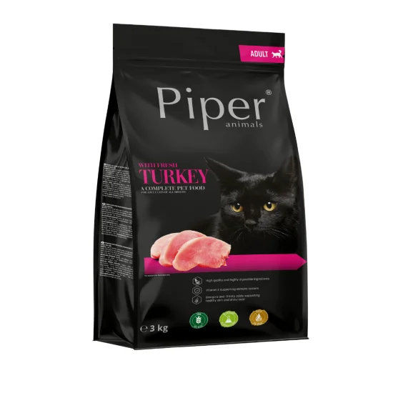 Piper Cat Turkey - суха гранулирана храна с прясно пуешко, без зърно, 3 кг