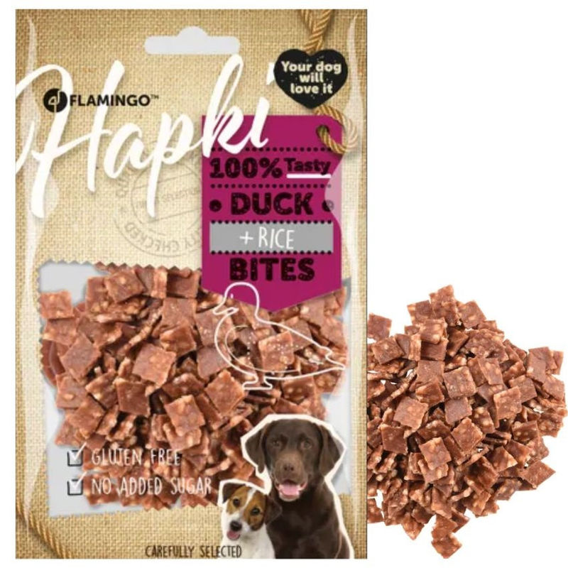 Лакомство за куче  Flamingo HAPKI DUCK & RICE BITES 85гр – хапки с патица и ориз 85 гр.