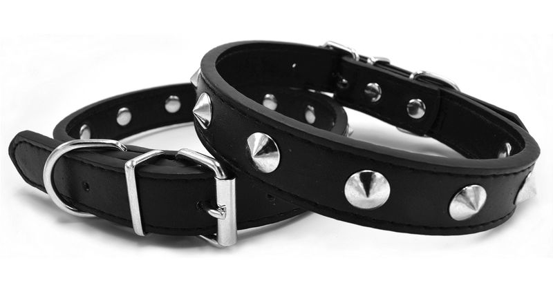 Кожен нашийник с шипове RECORD PUNK черен XS