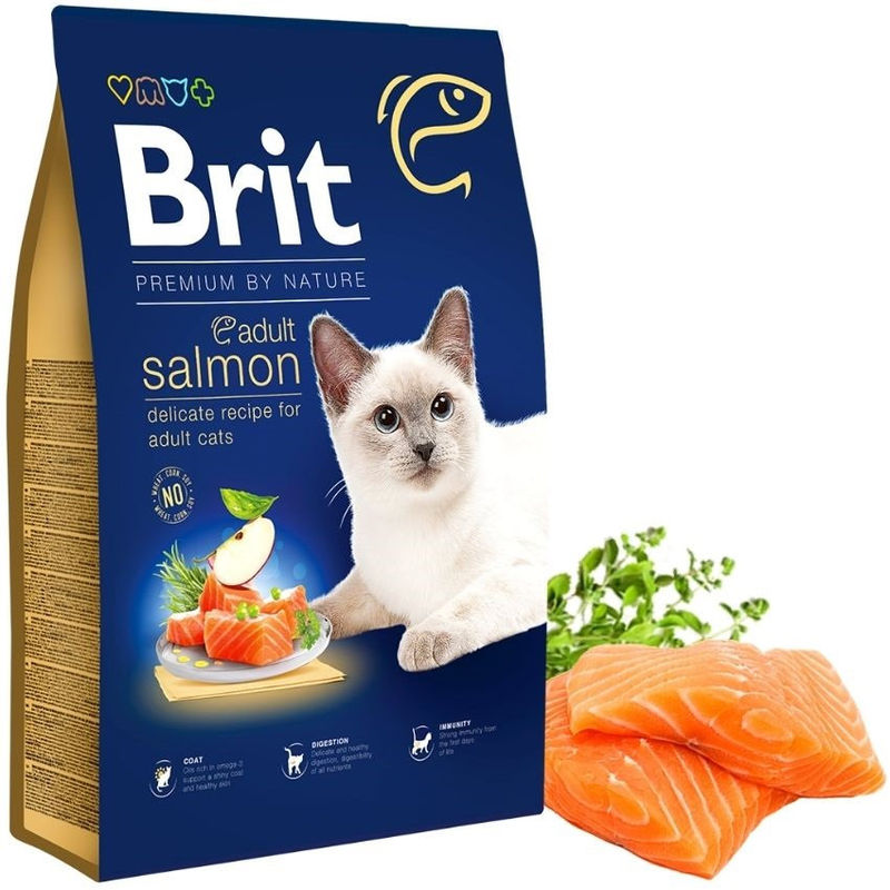 Суха храна Brit Premium by Nature Cat – Adult Salmon – за котки над 12 месеца, със сьомга 8 кг.