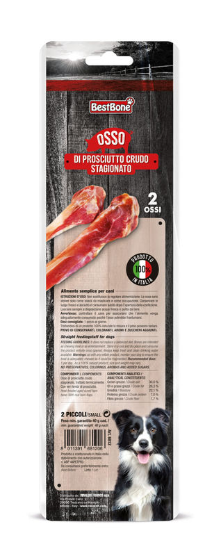 Натурален кокал за кучета с истинско прошуто 2 броя Osso Record, подходящ за малки породи 6812 S 2
