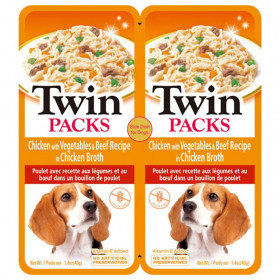 Двайно лакомство за кучета – пауч Chicken with vegetables & Beef Recipe in Chicken Broth Пилешко със зеленчуци и Говеждо с бульон, БЕЗ зърнени култури 2×40гр.