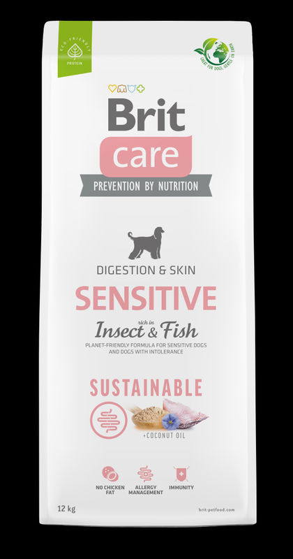 Brit Care Dog Hair & Skin Insect & Fish Grain Free – Хипоалергенна Храна за Кучета над 12 месеца, с риба, високоусвоим протеин от насекоми и кокосово масло, БЕЗ пилешка мазнина  12 кг.