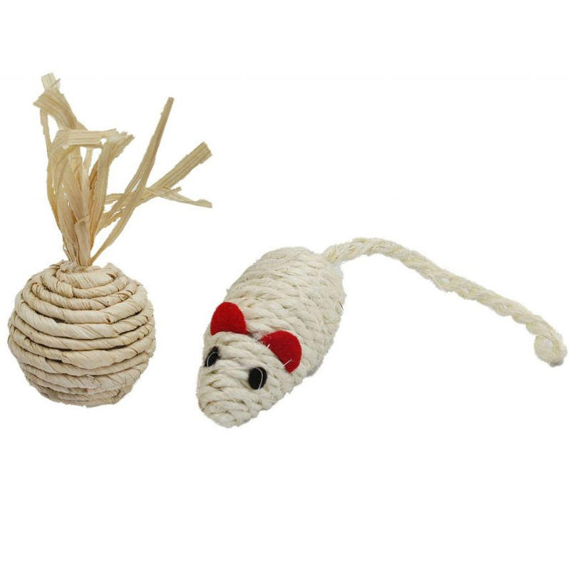 Комплект котешки, сезалени играчки топка + мишка PET NOVA натурален 2